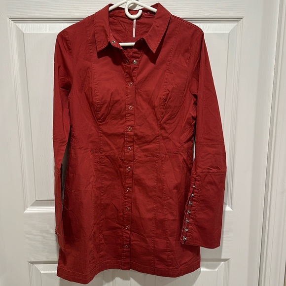 Free People Thea Button down Mini Shirt Dress Tunic Rust Color - Picture 8 of 10